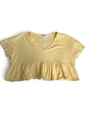 Double Zero Yellow V-Neck Ruffle Hem Crop Top Size Large